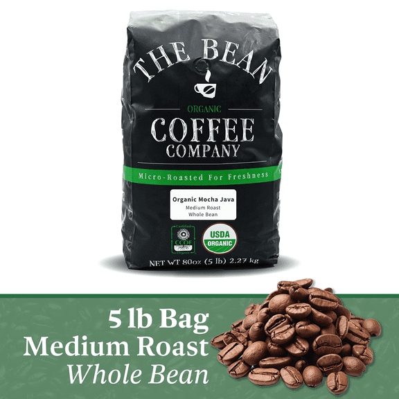 The Bean Organic Coffee Company Mocha Java, Medium Roast, Whole Bean Coffee, 5-Pound Bag