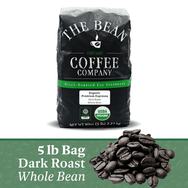 The Bean Organic Coffee Company Premium Espresso, Dark Roast, Whole Bean Coffee, 5-Pound Bag