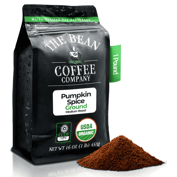 The Bean Organic Coffee Company Pumpkin Spice, Medium Roast, Ground Coffee, 16-Ounce Bag