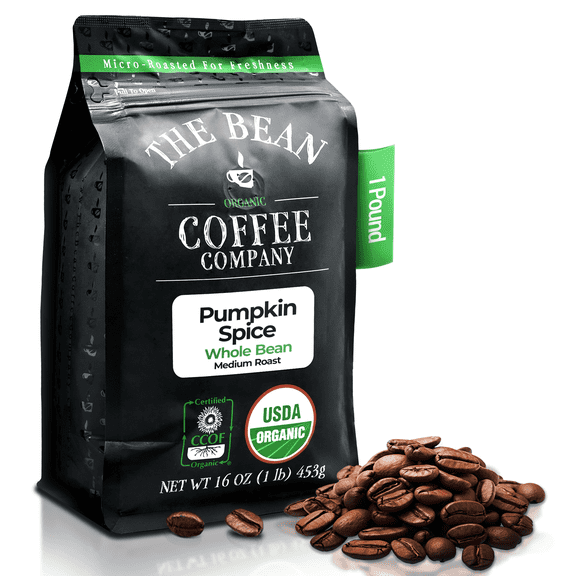 The Bean Organic Coffee Company Pumpkin Spice, Medium Roast, Whole Bean Coffee, 16-Ounce Bag…
