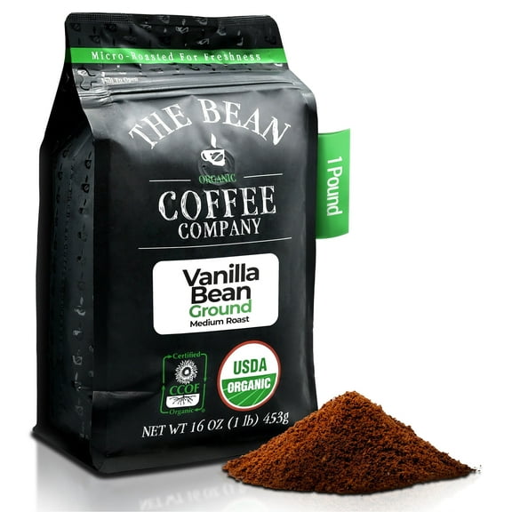 The Bean Organic Coffee Company Vanilla Bean, Medium Roast, Ground Coffee, 16-Ounce Bag