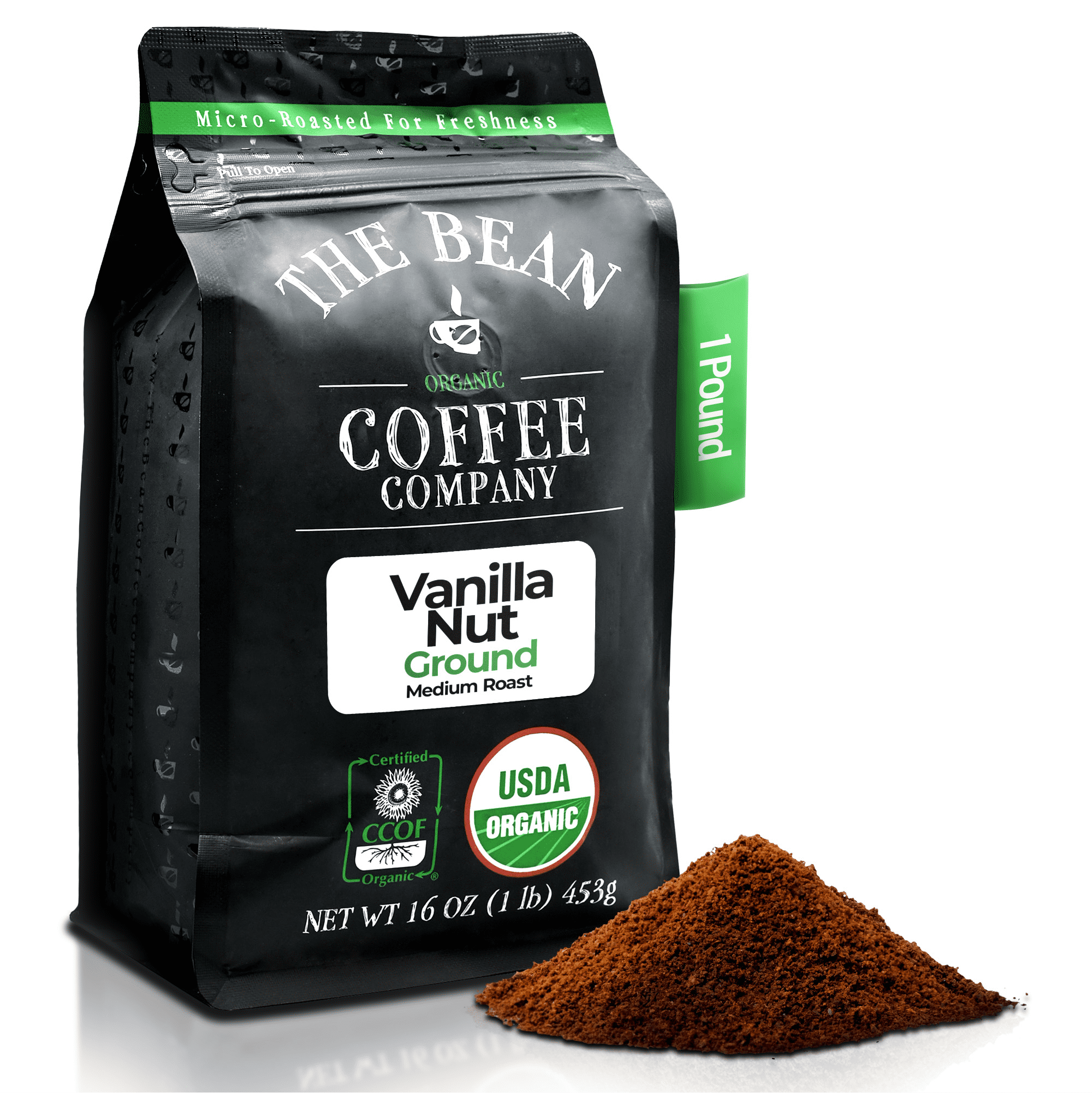 The Bean Organic Coffee Company Vanilla Nut, Medium Roast, Ground Coffee, 16-Ounce Bag