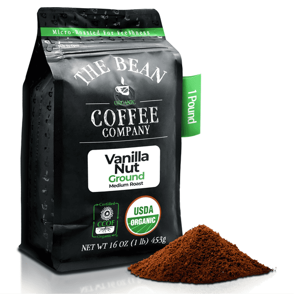 The Bean Organic Coffee Company Vanilla Nut, Medium Roast, Ground Coffee, 16-Ounce Bag