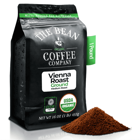 The Bean Organic Coffee Company Vienna Roast, Medium Roast, Ground Coffee, 16-Ounce Bag