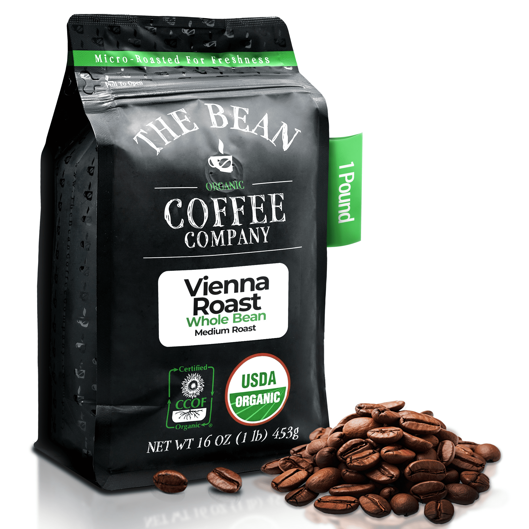 The Bean Organic Coffee Company Vienna Roast, Medium Roast, Whole Bean Coffee, 16-Ounce Bag