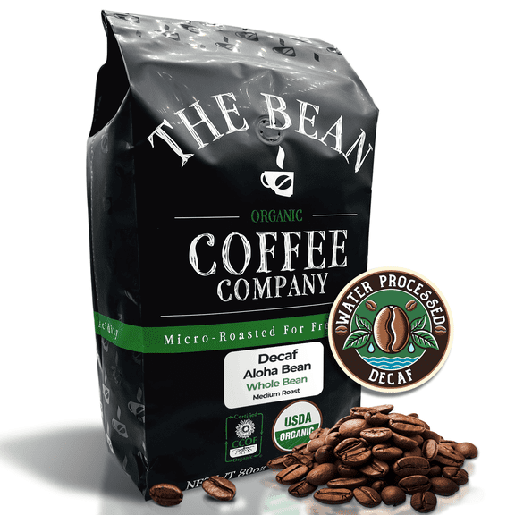 The Bean Organic Coffee Company Water Processed DECAF Aloha Bean (Hawaiian Hazelnut), Medium Roast, Whole Bean Coffee, 5-Pound Bag