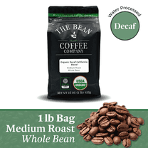 The Bean Organic Coffee Company Water Processed DECAF California Blend, Medium Roast, Whole Bean Coffee, 16-Ounce Bag