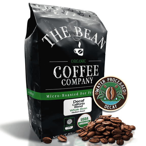 The Bean Organic Coffee Company Water Processed DECAF California Blend, Medium Roast, Whole Bean Coffee, 5-Pound Bad