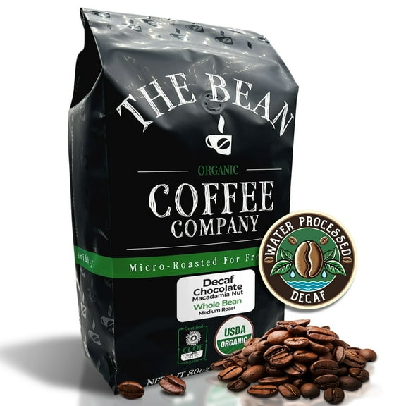 The Bean Organic Coffee Company Water Processed DECAF Chocolate Macadamia Nut, Medium Roast, Whole Bean Coffee, 5-Pound Bag