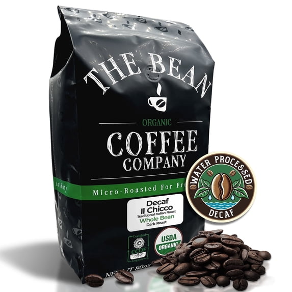 The Bean Organic Coffee Company Water Processed DECAF IL Chicco (Traditional Italian Roast), Dark Roast, Whole Bean Coffee, 5-Pound Bag