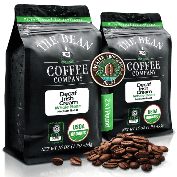 The Bean Organic Coffee Company Water Processed DECAF Milky Way, Medium Roast, Whole Bean Coffee, 16-Ounce Bags (Pack of 2)
