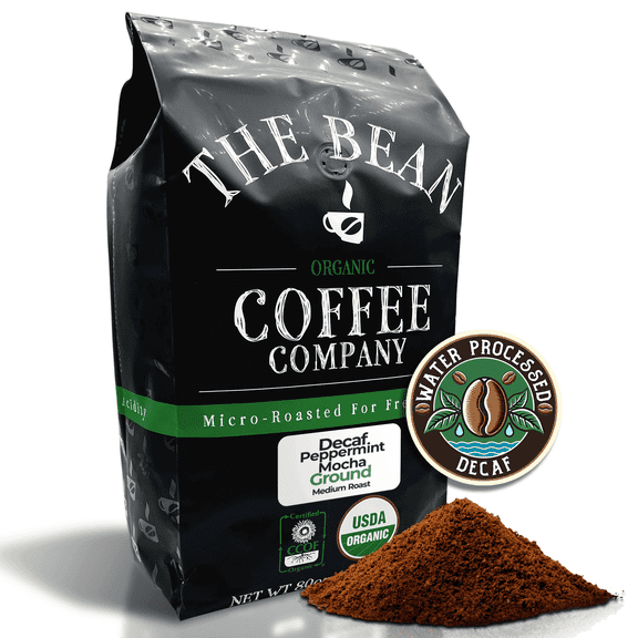 The Bean Organic Coffee Company Water Processed DECAF Peppermint Mocha, Medium Roast, Ground Coffee, 80 Ounce Bag