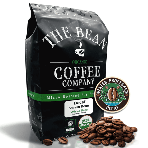 The Bean Organic Coffee Company Water Processed DECAF Vanilla Bean, Medium Roast, Whole Bean Coffee, 5-Pound Bag