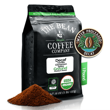 The Bean Organic Coffee Company Water Processed DECAF Vanilla Cinnamon Spice, Medium Roast, Ground Coffee, 16-Ounce Bag
