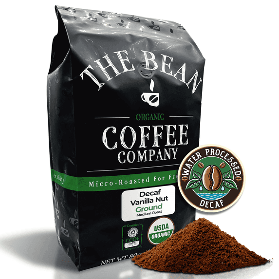 The Bean Organic Coffee Company Water Processed DECAF Vanilla Nut, Medium Roast, Ground Coffee, 5-Pound Bag