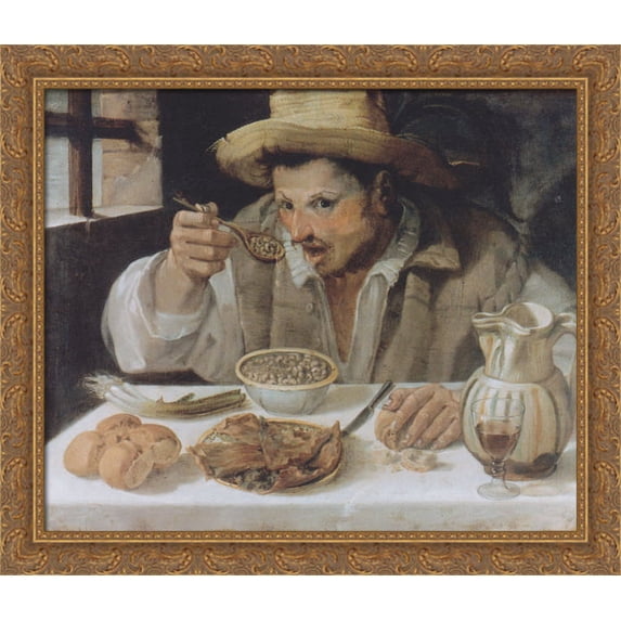 The Beaneater 32x28 Large Gold Ornate Wood Framed Canvas Art by Annibale Carracci