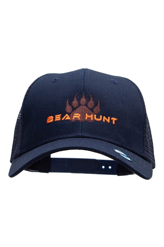 The Bear Hunt Embroidered 6 Panel High Profile Cotton Mesh Cap - Navy OSFM