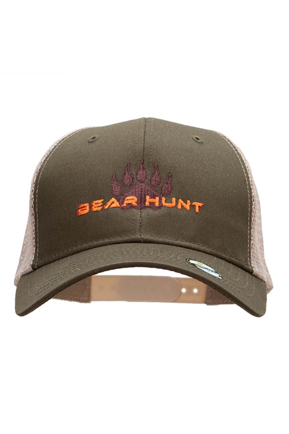 The Bear Hunt Embroidered 6 Panel High Profile Cotton Mesh Cap - Olive Khaki OSFM