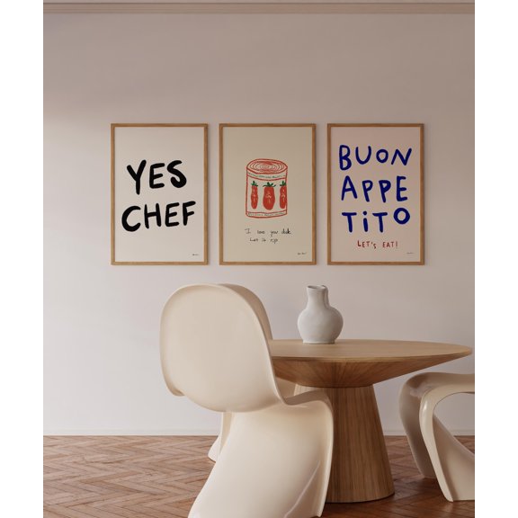 The Bear Print Set, Kitchen Poster, I Love You Dude Let It Rip Wall Art, Kitchen Decor, Tinned Tomato Illustration, Yes Chef Print, Poster Only