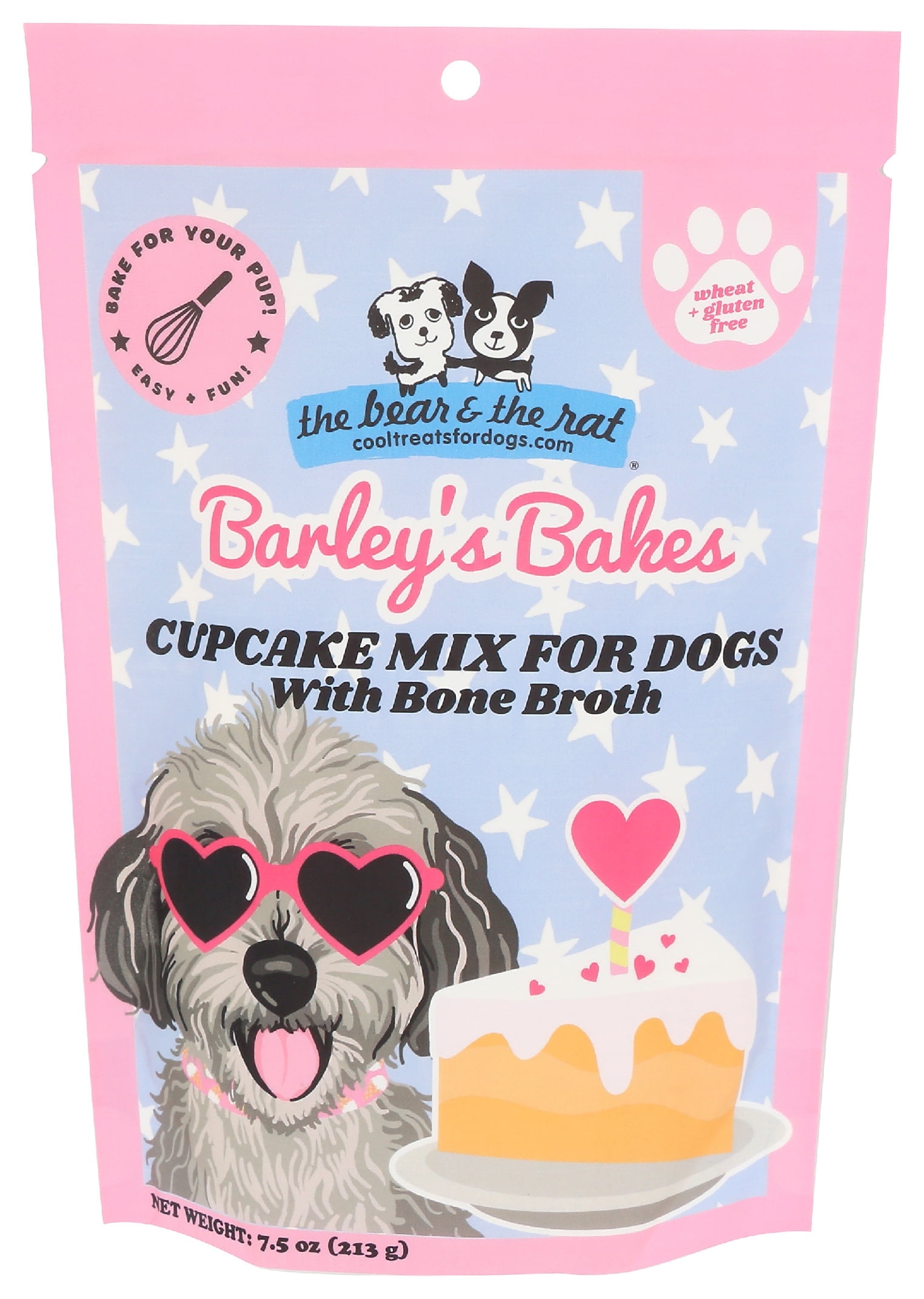 Dog Cake Mix - Wheat-Free Dog Birthday Cake Treats, Bone Broth Flavor for Puppies to Large Dogs, Bake or Microwave with Limited Ingredients, Made in USA by The Bear & The Rat