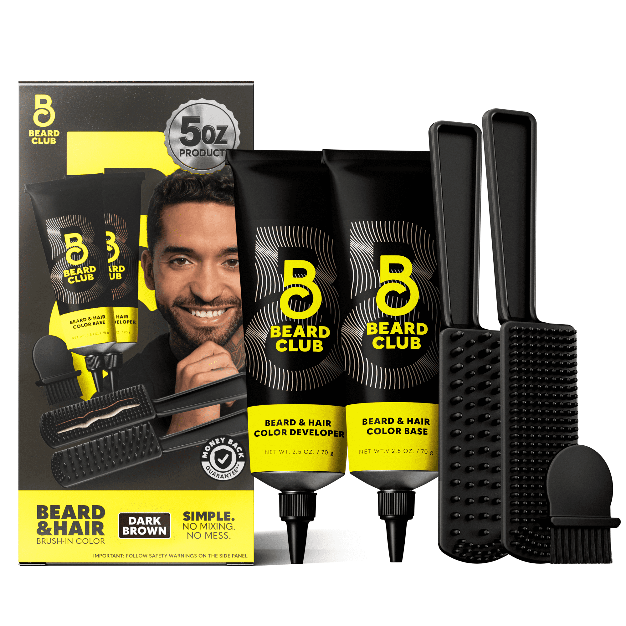 The Beard Club Permanent Hair and Beard Dye for Men, Reusable 5 Minute Color Kit, Dark Brown