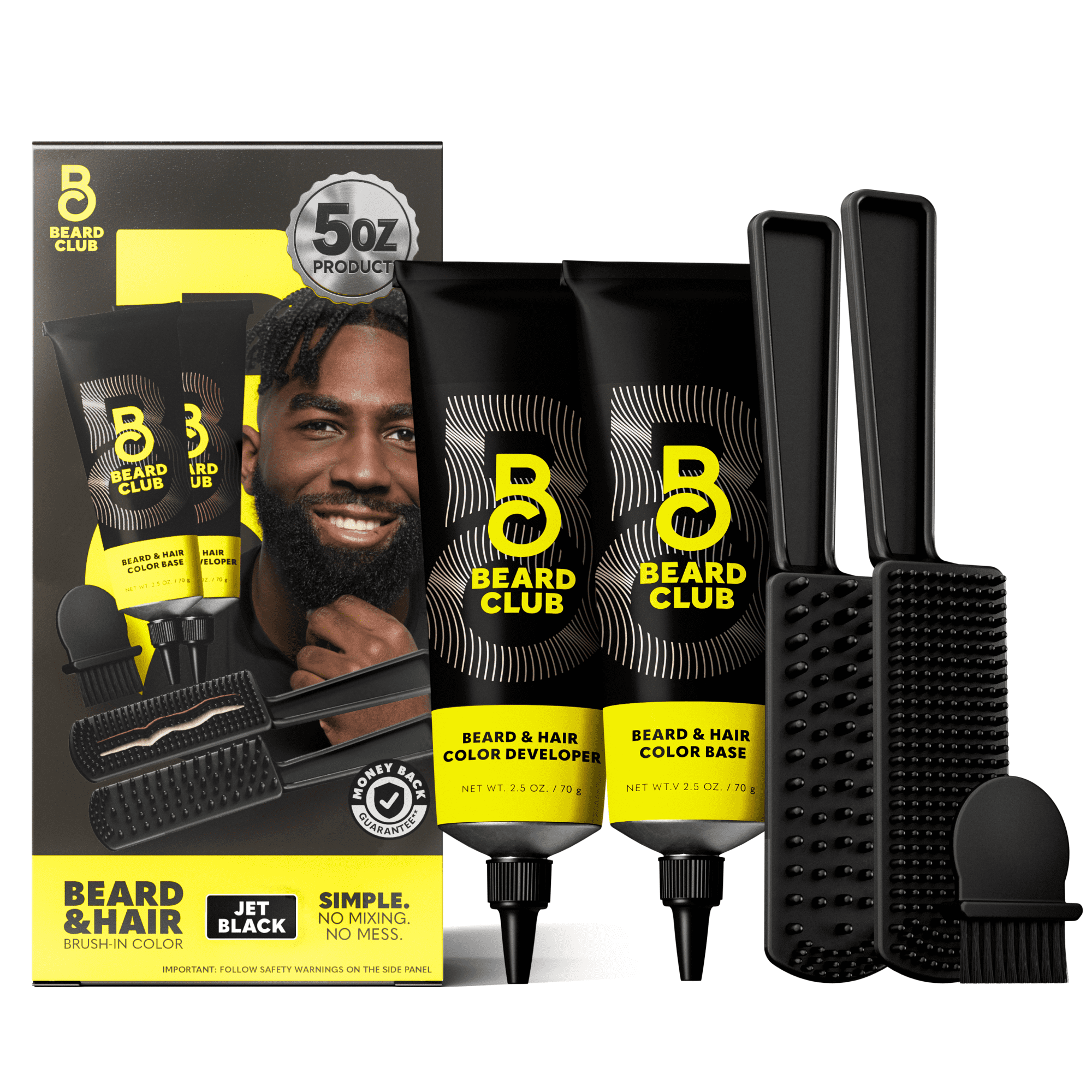 The Beard Club Permanent Hair and Beard Dye for Men, Reusable 5 Minute Color Kit, Jet Black