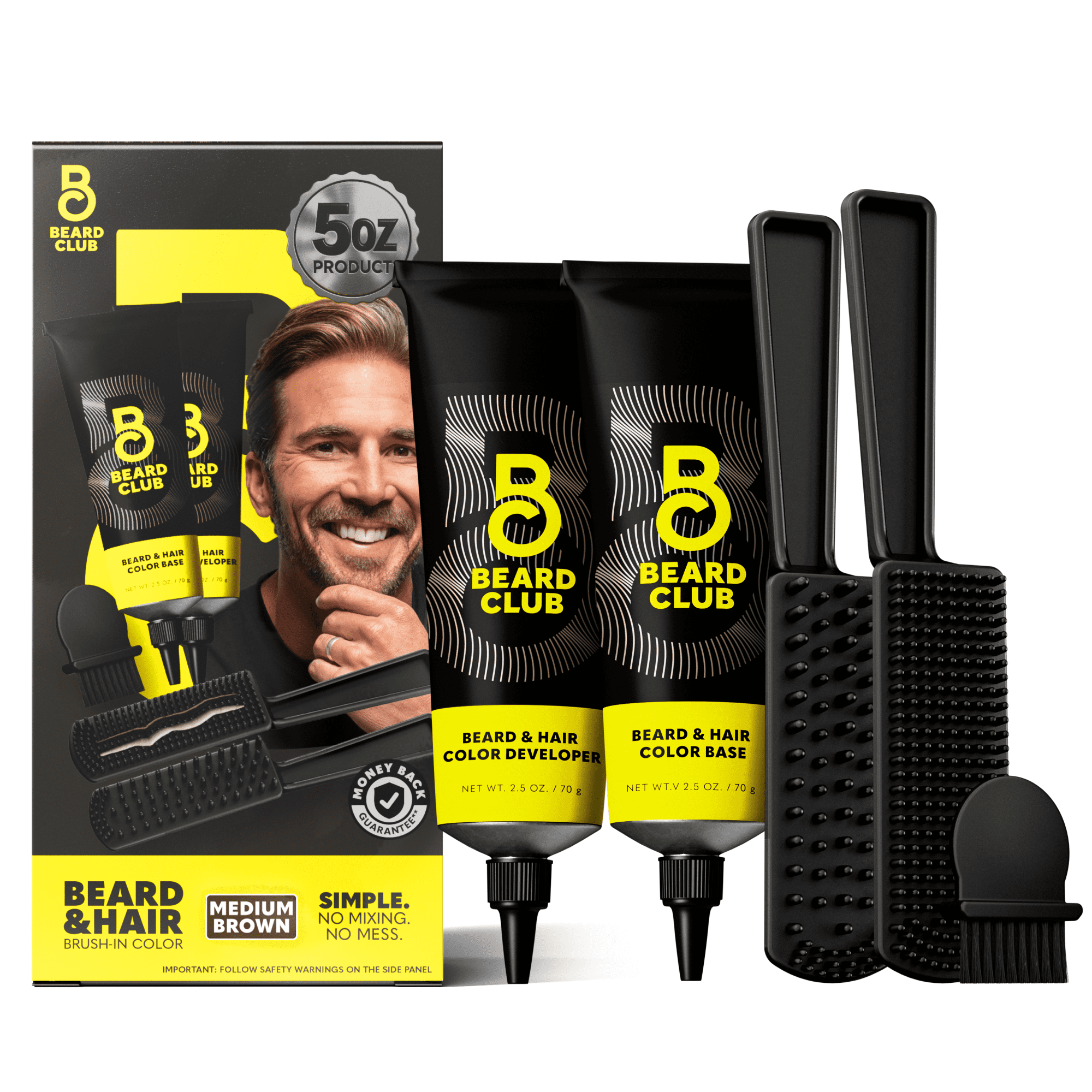 The Beard Club Permanent Hair and Beard Dye for Men, Reusable 5 Minute Color Kit, Medium Brown