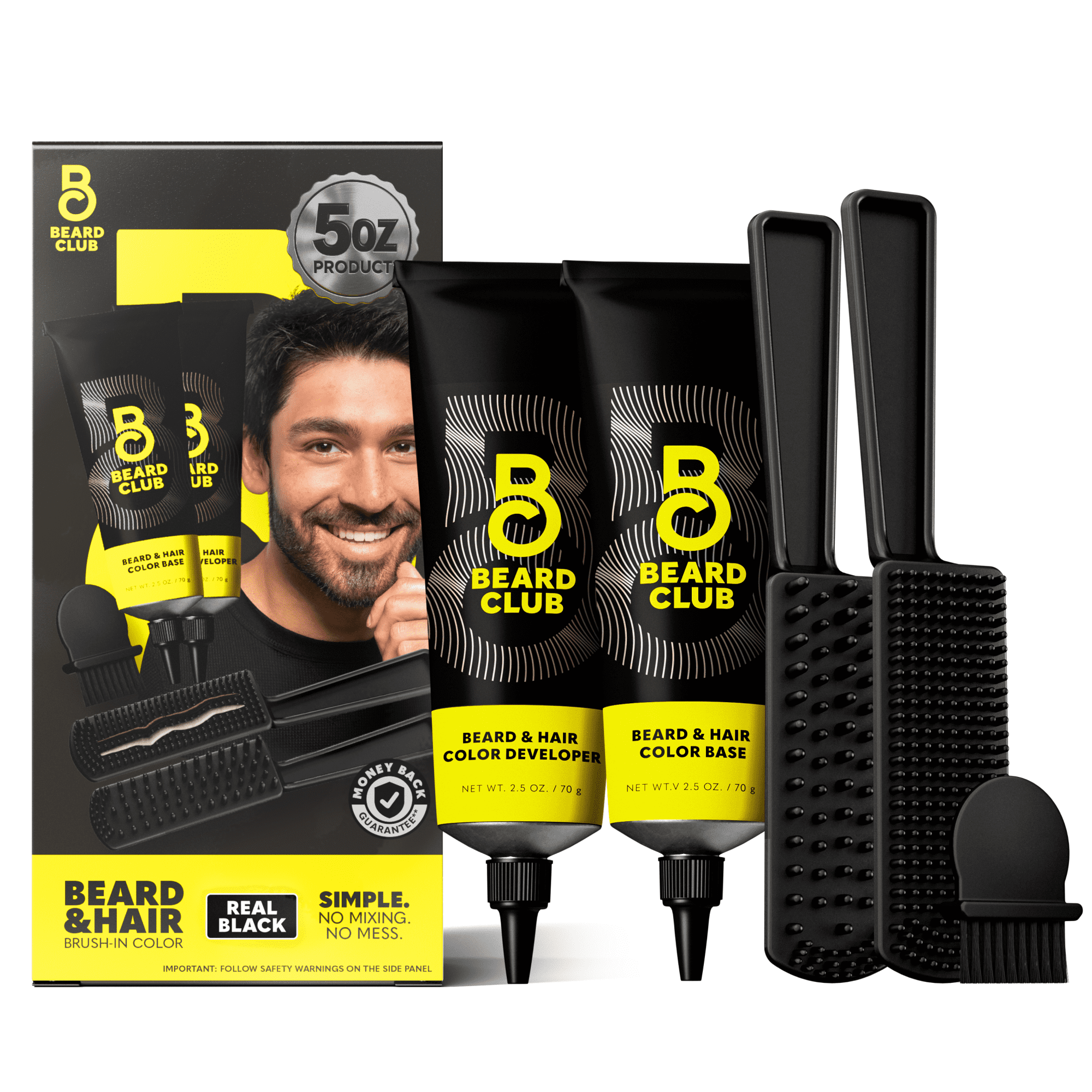 The Beard Club Permanent Hair and Beard Dye for Men, Reusable 5 Minute Color Kit, Real Black