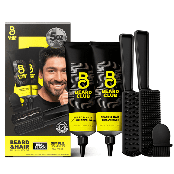 The Beard Club Permanent Hair and Beard Dye for Men, Reusable 5 Minute Color Kit, Real Black