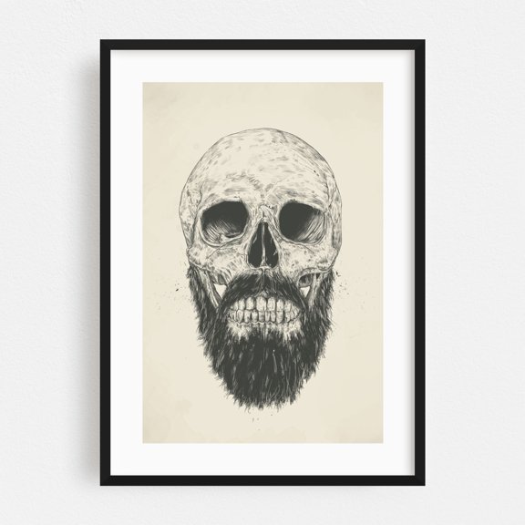 The Beard's Not Dead - Illustration Skull Gothic Creepy Line Art Anatomy Black Framed Wall Art Print 16 x 24 inches