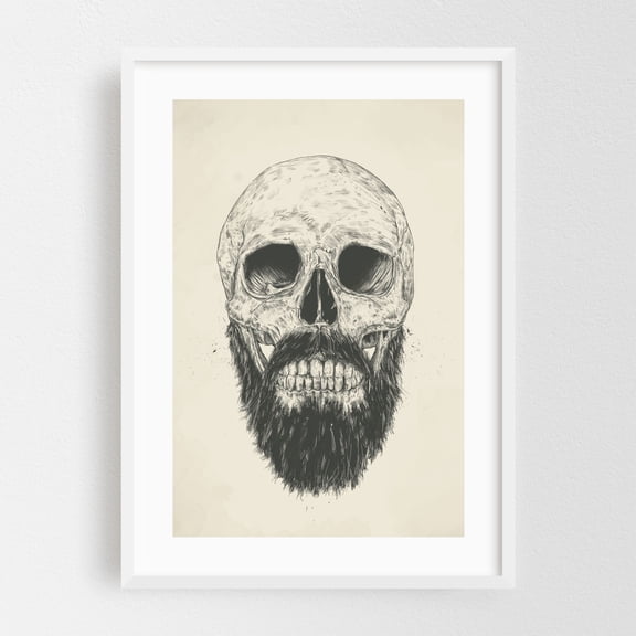 The Beard's Not Dead - Illustration Skull Gothic Creepy Line Art Anatomy White Framed Wall Art Print 16 x 24 inches