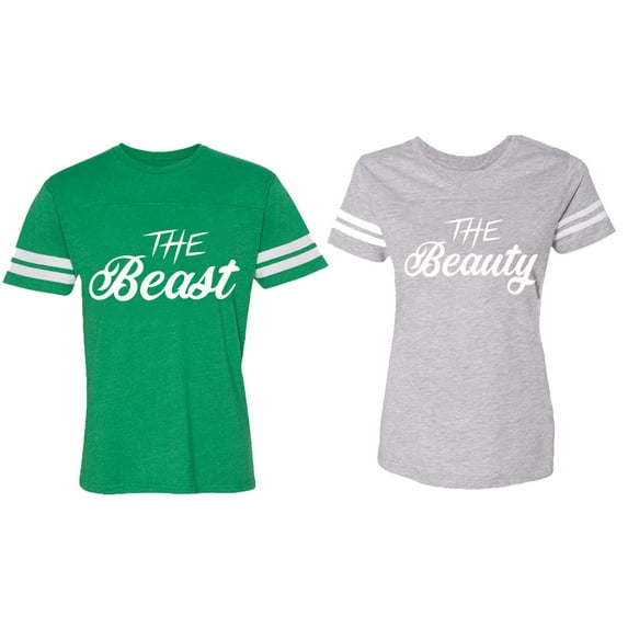 The Beast The Beauty Matching Couple Cotton Jerseys (Men Green / Women Heather) (Men S / Women L)