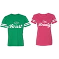thumbnail image 1 of The Beast The Beauty Matching Couple Cotton Jerseys (Men Green / Women Pink) (Men XL / Women L), 1 of 3