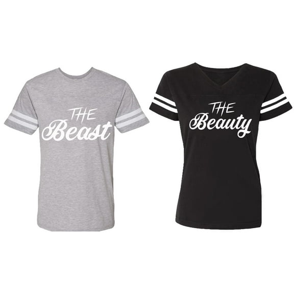 The Beast The Beauty Matching Couple Cotton Jerseys (Men Heather / Women Black) (Men S / Women S)