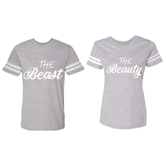 The Beast The Beauty Matching Couple Cotton Jerseys (Men Heather / Women Heather) (Men M / Women XXL)