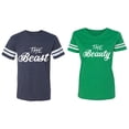 thumbnail image 1 of The Beast The Beauty Matching Couple Cotton Jerseys (Men Navy / Women Green) (Men XL / Women M), 1 of 3