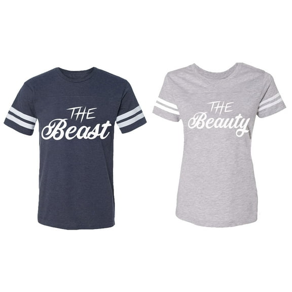 The Beast The Beauty Matching Couple Cotton Jerseys (Men Navy / Women Heather) (Men S / Women M)