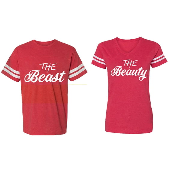 The Beast The Beauty Matching Couple Cotton Jerseys (Men Red / Women Red) (Men S / Women L)