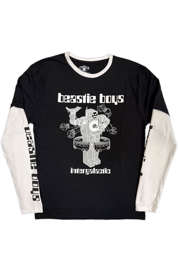 The Beastie Boys Unisex Layered Long Sleeve T-Shirt Intergalactic Robot (Black & White) (Sleeve Print) (Medium)