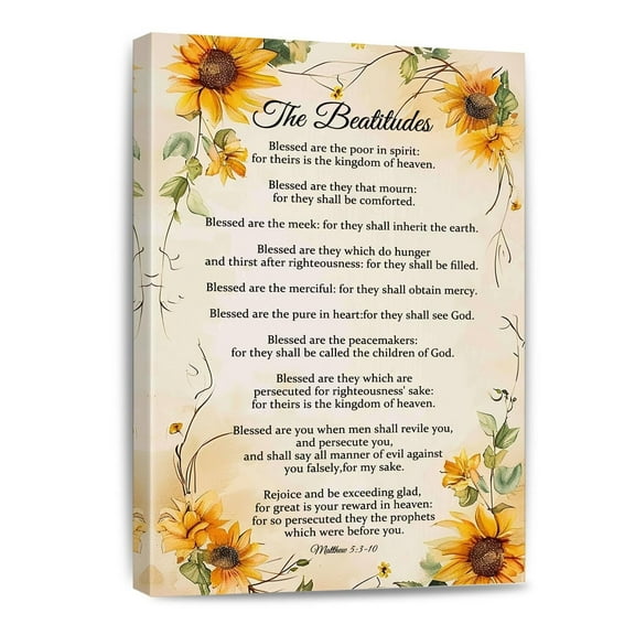 The Beatitudes Canvas Wall Art Prayer Poster Bible Scripture Wall Decor Vintage Matthew 5 3-12 Religious Pictures Decorations Prints Framed