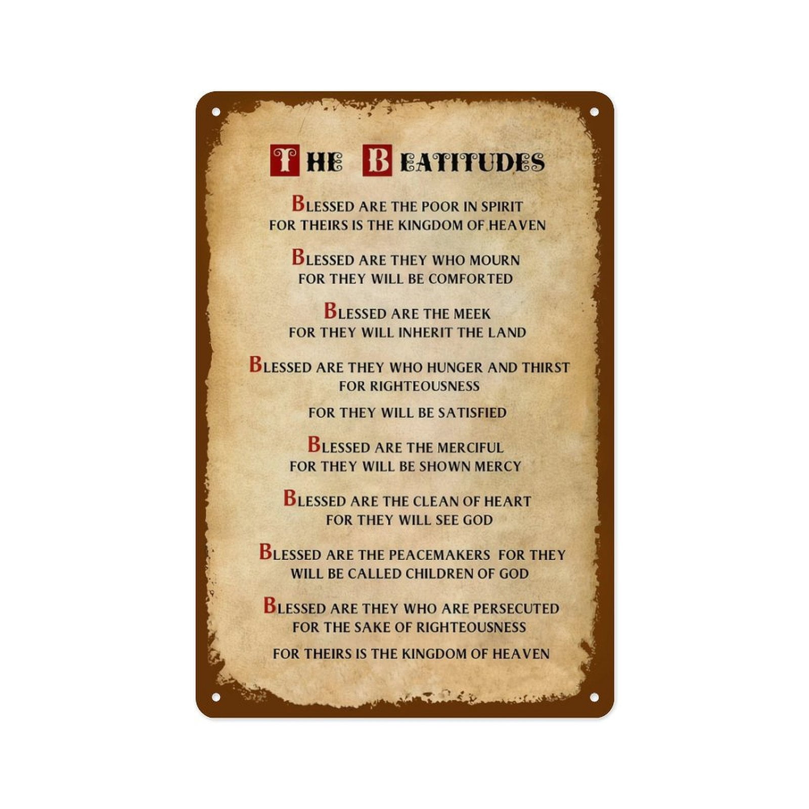 The Beatitudes Vintage Parchment Metal Sign, Christian Bible Verse Wall ...