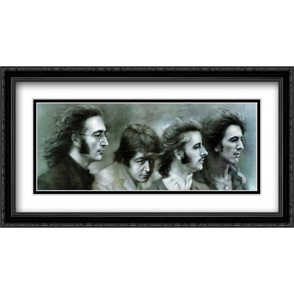 The Beatles 2x Matted 40x16 Large Black Ornate Framed Art Print