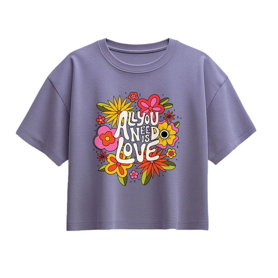 The Beatles - All You Need Is Love Retro Floral Girls' Short Sleeve Boxy Graphic T-Shirt