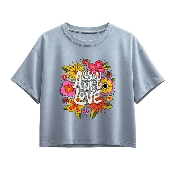 The Beatles - All You Need Is Love Retro Floral Girls' Short Sleeve Boxy Graphic T-Shirt