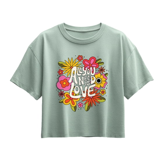The Beatles - All You Need Is Love Retro Floral Girls' Short Sleeve Boxy Graphic T-Shirt