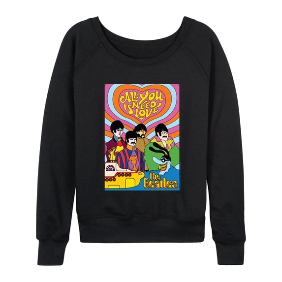 The Beatles - All You Need Is Love Women's Lightweight French Terry Wide Neck Long Sleeve Graphic Shirt