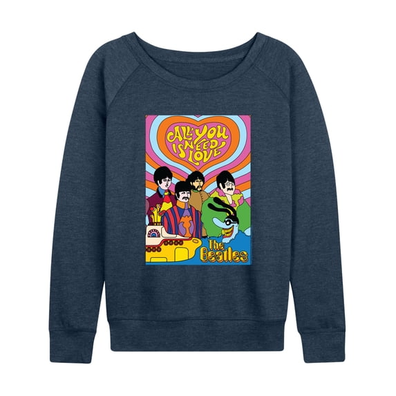 The Beatles - All You Need Is Love Women's Lightweight French Terry Wide Neck Long Sleeve Graphic Shirt