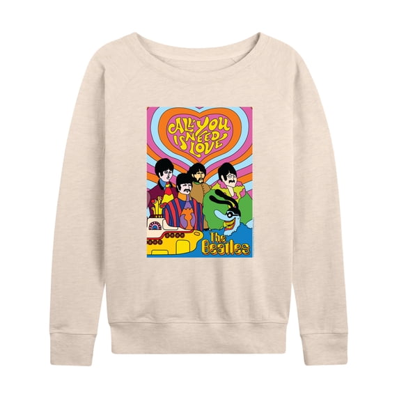 The Beatles - All You Need Is Love Women's Lightweight French Terry Wide Neck Long Sleeve Graphic Shirt