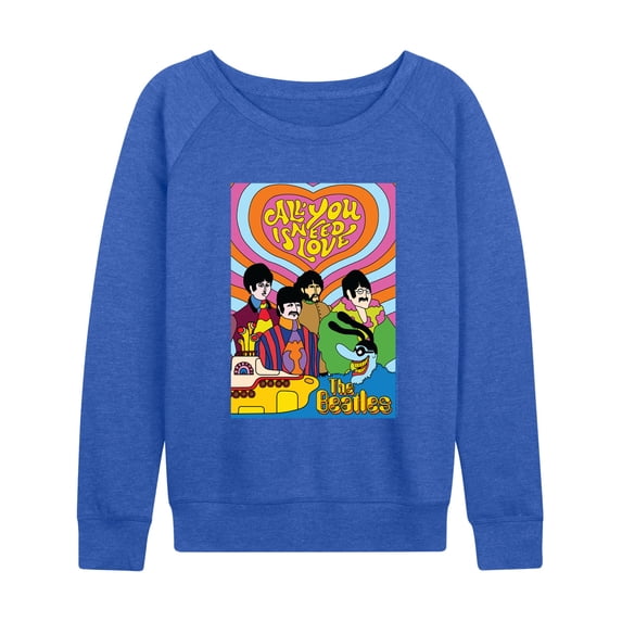 The Beatles - All You Need Is Love Women's Lightweight French Terry Wide Neck Long Sleeve Graphic Shirt