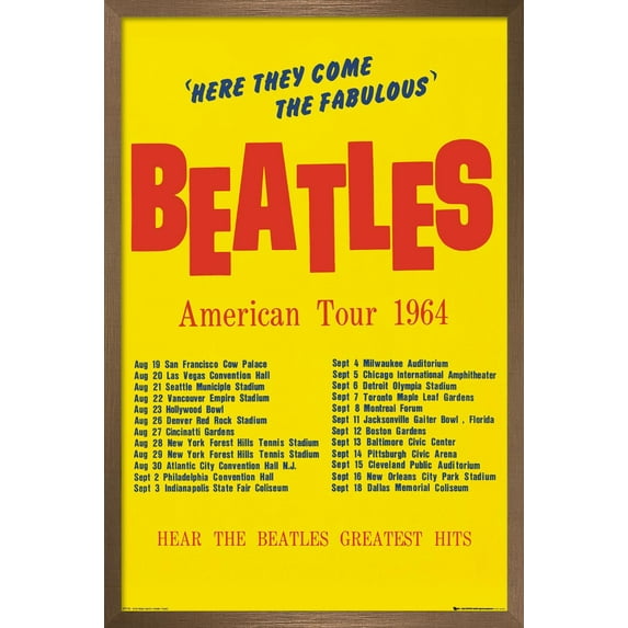The Beatles - American Tour 1964 Wall Poster, 22.375" x 34", Framed